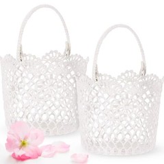 2 Pieces Flower Girl Basket for Wedding Small White Basket with Handle for We…