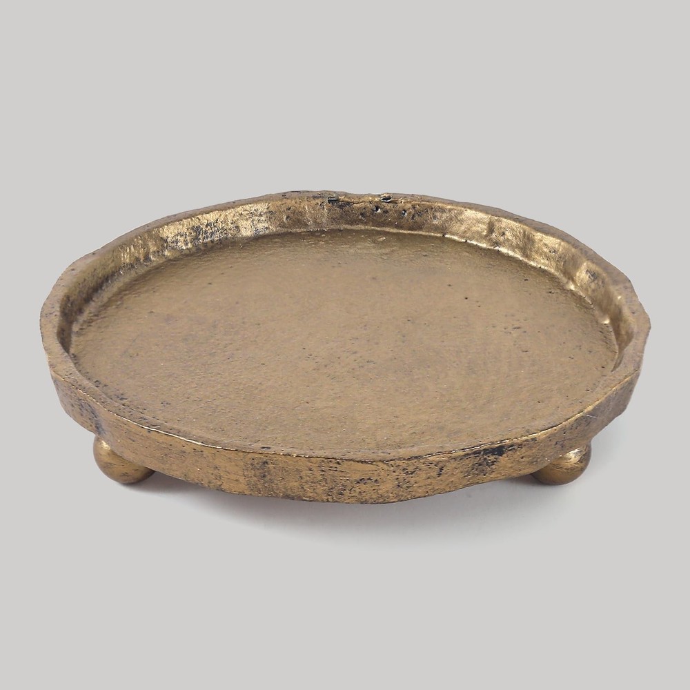 Vintage Cast Iron Pillar Candle Holder Plate, 1 set (1 pc), Brass