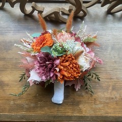 Beautiful Bridal Wedding Bouquet Budget Handmade Faux Floral Orange Purple Pink