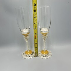 Things Remembered Bride & Groom Wedding Champagne Flute Glasses Set Bows Peals