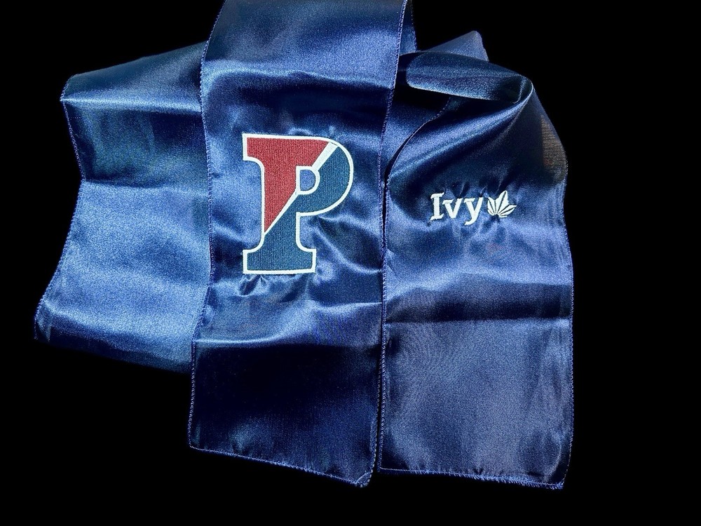 University of Penn (Ivy L) Satin Chair Sash / Wreath Sash (2 Logos) 39k Stitch