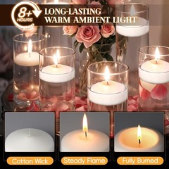 GINITIRI 3 inch White Floating Candles, 48 Pack 3 inch, White-48pack