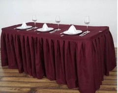 21′ Burgundy Polyester Gathered Banquet Table Skirts