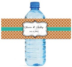 100 Copper & Teal Monogram Wedding Water Bottle Labels Engagement Bridal 8″x2″