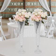 2 pcs Silver Wedding Table Crystal Flower Stand For Anniversary Ceremony Party