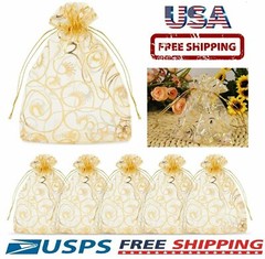 200Pcs 4″x5″ Golden Drawstring Organza Pouches Wedding Jewelry Candy Gift Bags