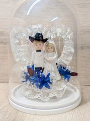 NEW Vintage Lefton Western Wedding Cake Topper Cowboy Bride Floral Lace Heart