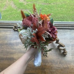 Beautiful Bridal Wedding Bouquet Budget Handmade Faux Floral Orange Purple Pink
