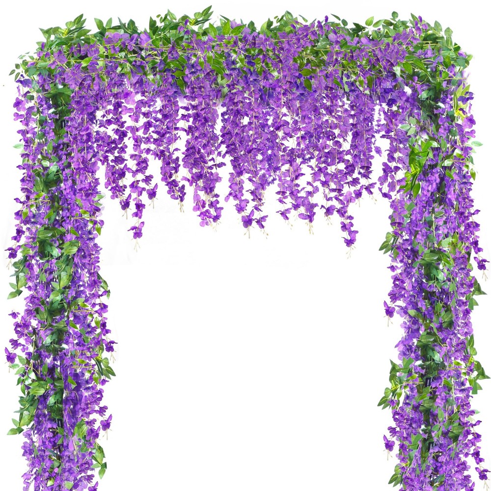 Sggvecsy 6Pcs Wisteria Garland Artificial Flowers Fake 6.2FT, Purple