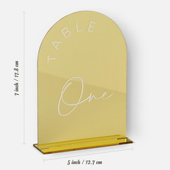 Gold Mirror Arched Wedding Table Numbers with Stands 1-30, 5X7 Inch Acrylic Arch