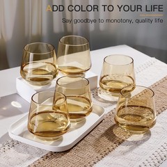 Amber Stemless Wine Glasses Set of 6-14oz Classic Design for Drinking, Amber …