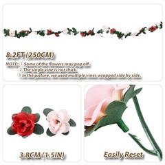 8Pcs 66FT Red Flower Garland – Orange Artificial Rose Floral Vines – Orange