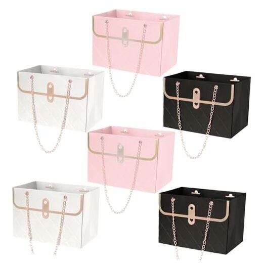 6pcs Flower Paper Gift Box Bouquet Storage Bucket Handbag white,pink,black