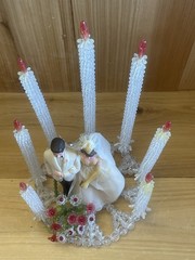 1950’s 1960’s Vintage Hand Beaded Wedding Cake Topper Wilton Bride Groom