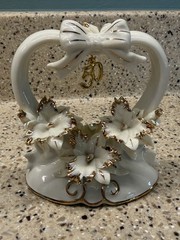 Golden 50th Wedding Anniversary Cake Topper Heart Porcelain Gold Accents Flowers