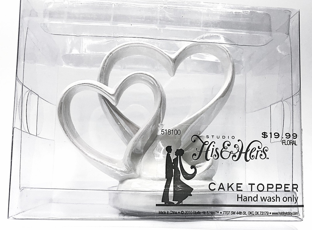 Double Hearts Wedding Cake topper new in box- His & Hers Love/ Marriage
