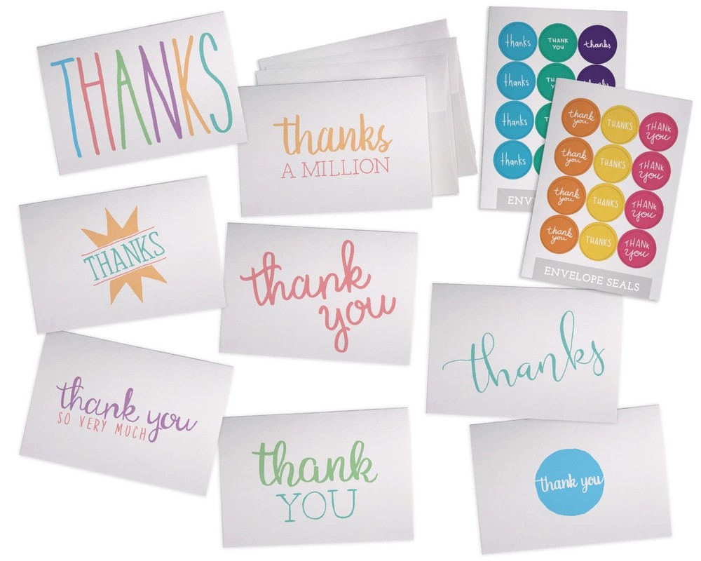 Hill Valley Greetings Everyday Colorful Thank You Cards with Envelopes & Stic…