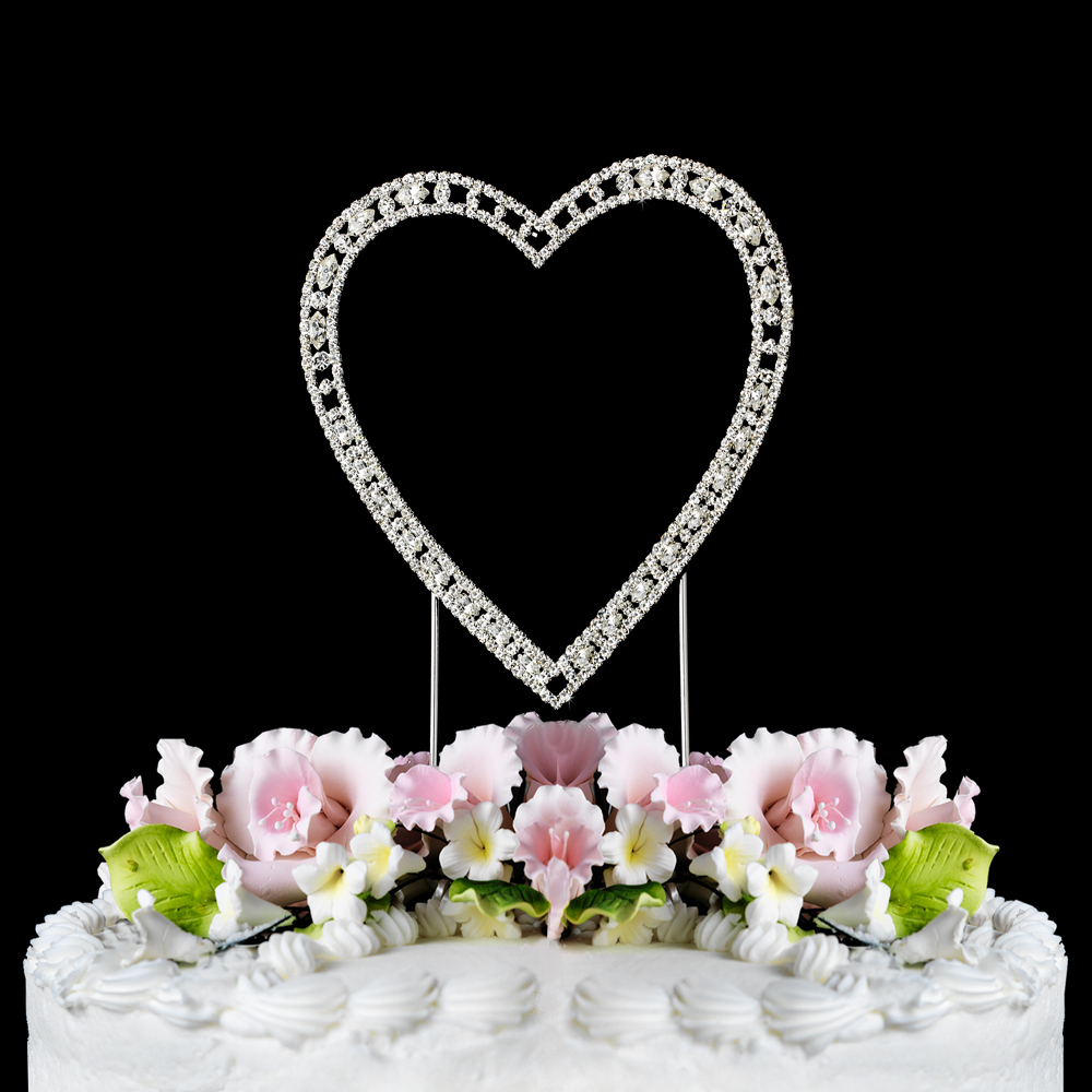 Single Heart Cake Topper Rhinestone Crystal Wedding Anniversary Silver