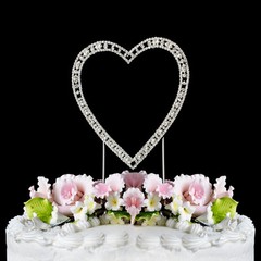 Single Heart Cake Topper Rhinestone Crystal Wedding Anniversary Silver
