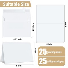 Blank Cards and Envelopes 4×6, 25 Pack White 4.25 x 6.25 inches,