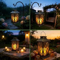 Solar Lanterns Outdoor Hanging Garden Lantern Waterproof LED Flickering 1