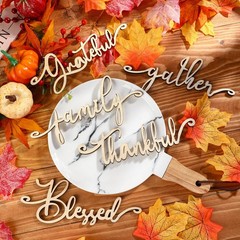 20 Pieces Thanksgiving Decor Thankful Grateful Blessed Wood Cutout Sign Plate