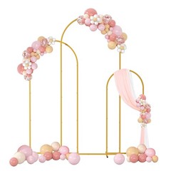 Gold Wedding Arch Backdrop Stand 3 Pcs Set Outdoor Garden Ceremony Decoration