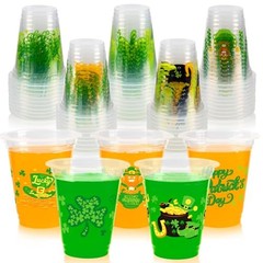 St Patrick’s Day Disposable Cups – 50pcs 12oz Green Shamrock St Patricks Cups