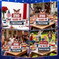 4 Pcs 250th Anniversary Patriotic 4th of July Wooden Tiered Tray Decor, White