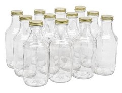 16 Ounce Glass Sauce Bottle – With 38mm Gold Metal Lids – Case of 12