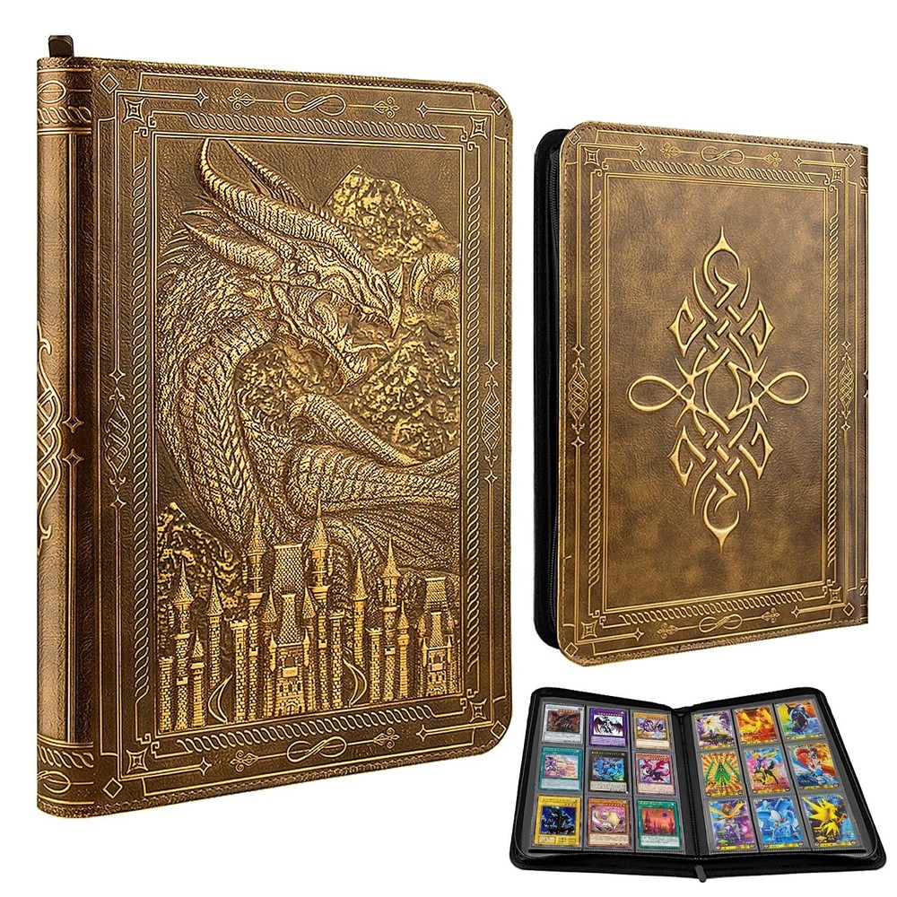 TIANREN Card Binder 9 Pocket, 3D PU Leather Album with Zipper, 360 Side Loadi…
