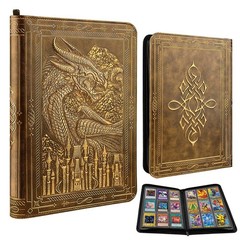 TIANREN Card Binder 9 Pocket, 3D PU Leather Album with Zipper, 360 Side Loadi…