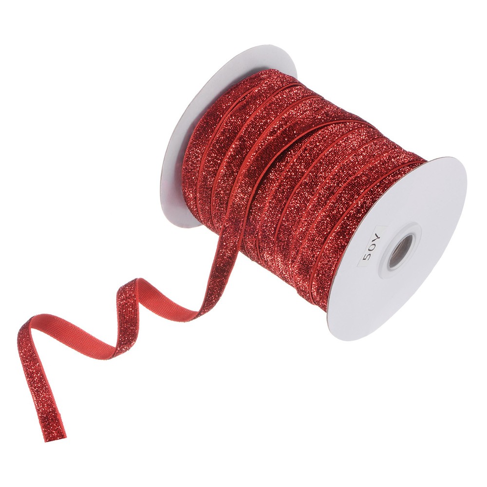 Metallic Glitters Velvet Ribbon 3/8″x50 Yards for Gift Bright Red