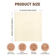 100% Cotton Muslin Fabric, 63 Inch X 2 Yards (72 Inches) Unbleached Muslin