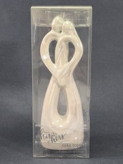 Studio His & Hers 7.5″ Ceramic Cake Topper Man & Woman Holding Each Other Heart