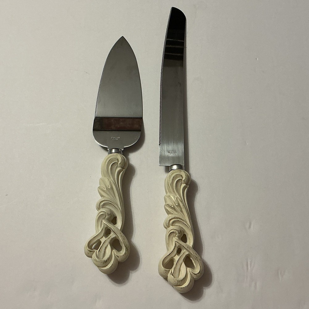 Wedding Cake Knife & Server Set 2pc Carved Decorative Handles Stainless