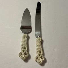 Wedding Cake Knife & Server Set 2pc Carved Decorative Handles Stainless