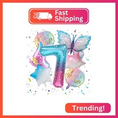 Zlongron butterfly balloon 7 year old birthday pary decorations, 40 inch number
