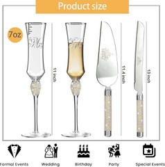 Wedding Cake Knife and Server Set with Rhinestone Champagne Flutes Gift Set