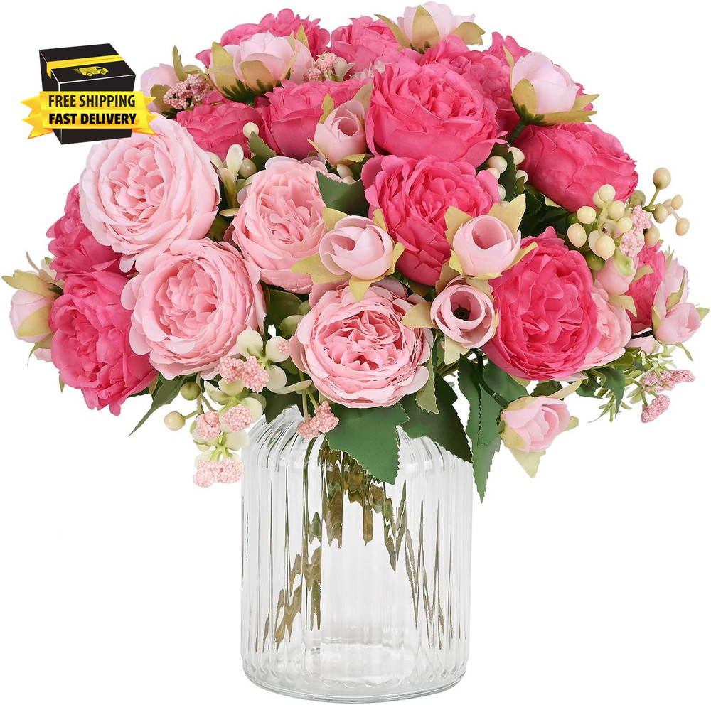 2 Packs Peonies Artificial Flowers, Mixed Pink Artificial Peonies, Silk Peonies