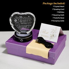 50th Golden Wedding Anniversary Keepsake, Romantic Crystal Heart Gifts for Pa…