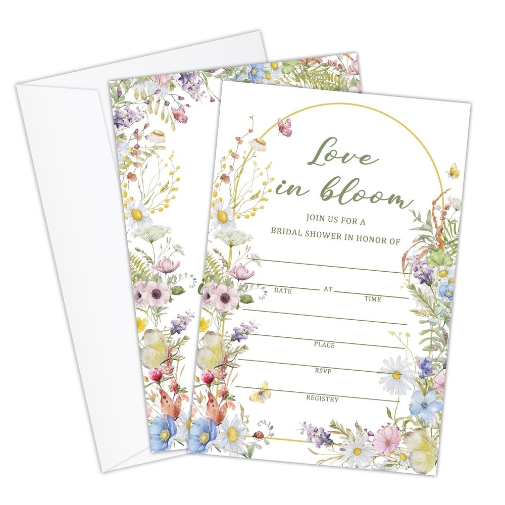 ZEDEV 25 Sets Flower Double Sided Wedding Invitations 4*6 inches, Multicolor