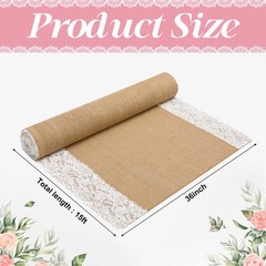 Burlap Wedding Aisle Runner 15 Ft x 36 in Natural Jute with Lace – Rustic