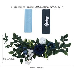 Blue Artificial Flower Arrangement Ribbons For Wedding Chair Back Decor Pack 6x~