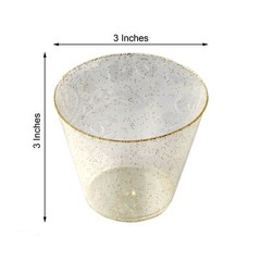 9 oz Disposable Gold Glittered Clear PLASTIC Wine GLASSES Wedding TABLEWARE SALE