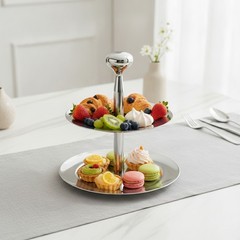 Fruit Tray with Central Pillar Stainless Steel Double-Level Fruit Bowl Sturdy