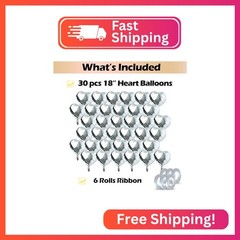 30 pcs Silver Heart Balloons 18″ a bunch of Heart Love Foil Helium Balloons, Hel
