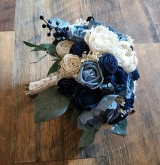 Dusty Blue Navy Sola Wood Bridal Bouquet Flowers for Weddings Bridesmaid Prom