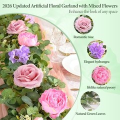 6 FT Artificial Flower Garland Real Touch Fake Floral Rose Peony 1Pcs Pink
