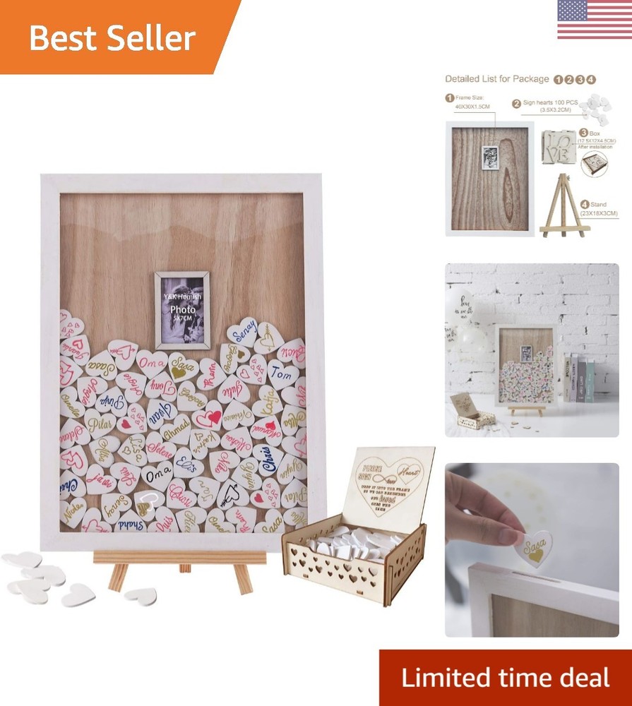 Personalized Wedding Guest Book Frame – 100 Wooden Hearts for Keepsake Memories